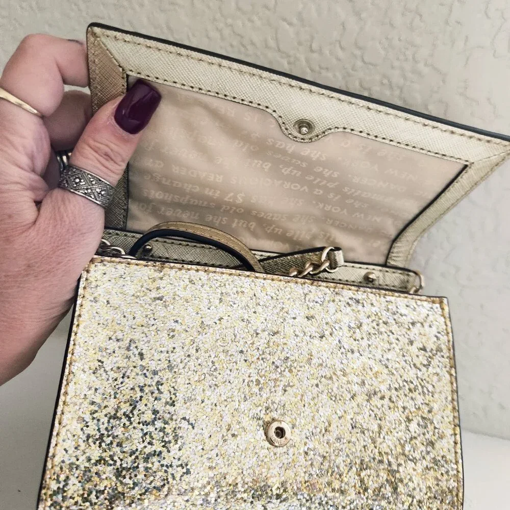 Nwot Kate Spade Gold Glitter Crossbody Bag Purse Small